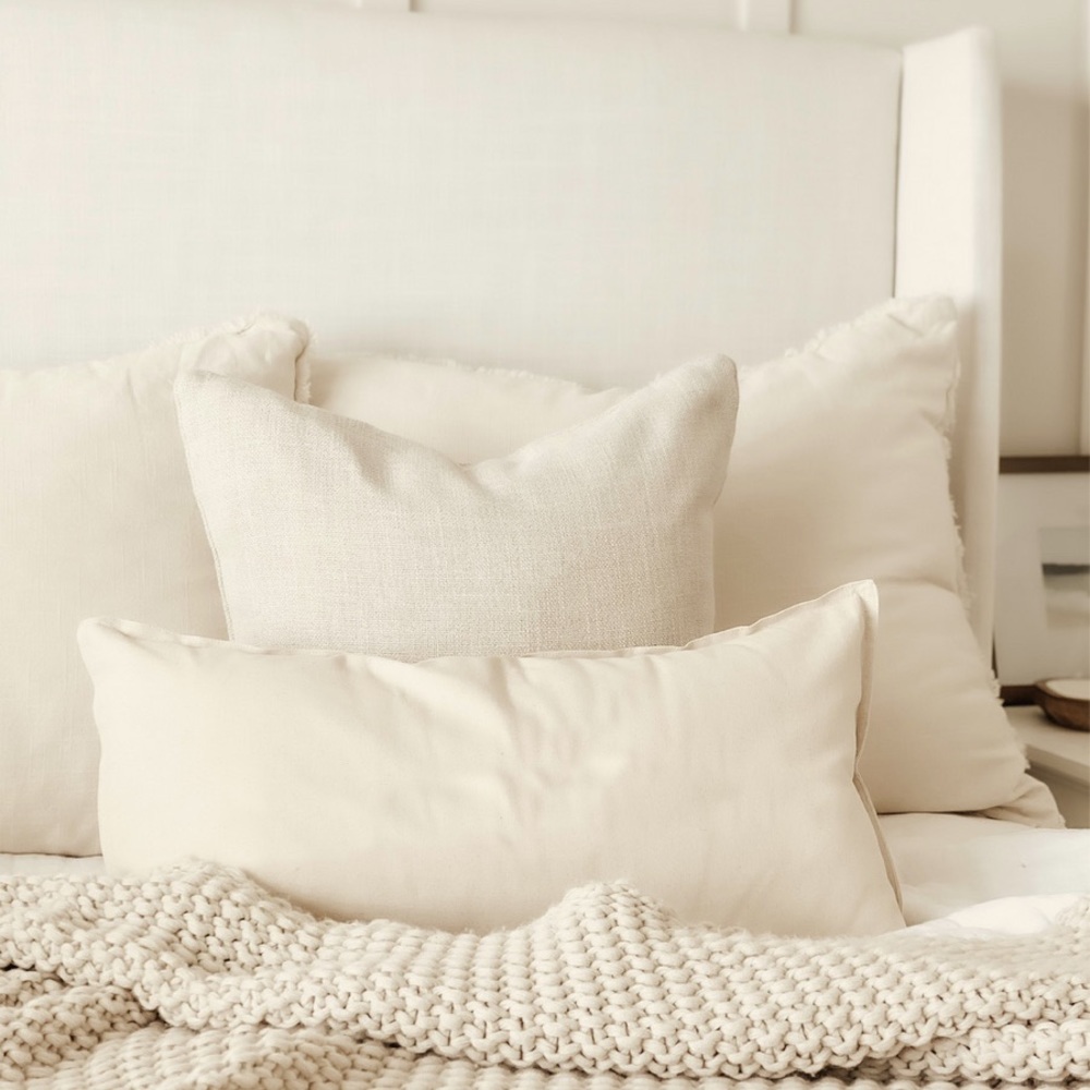 Cotton beige rectangle lumbar pillow covers set of 2